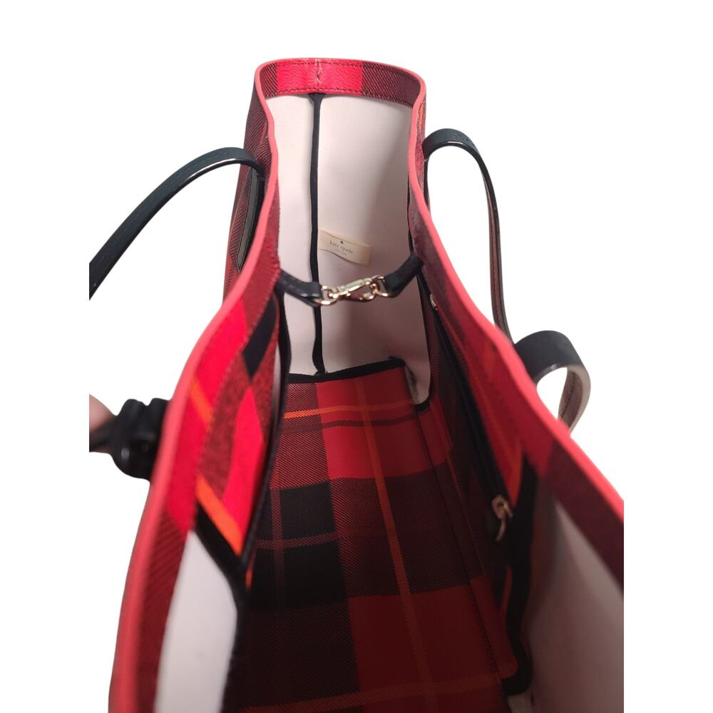 Kate Spade Ryan Plaid Medium Tote Red Black Buffalo Check - Picture 7 of 8